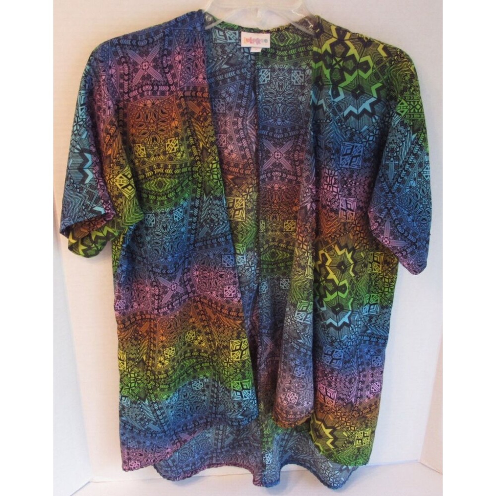 LuLaRoe Womens Open Front Short Sleeve Kimono Wrap Multicolor Sz 3 Lightweight